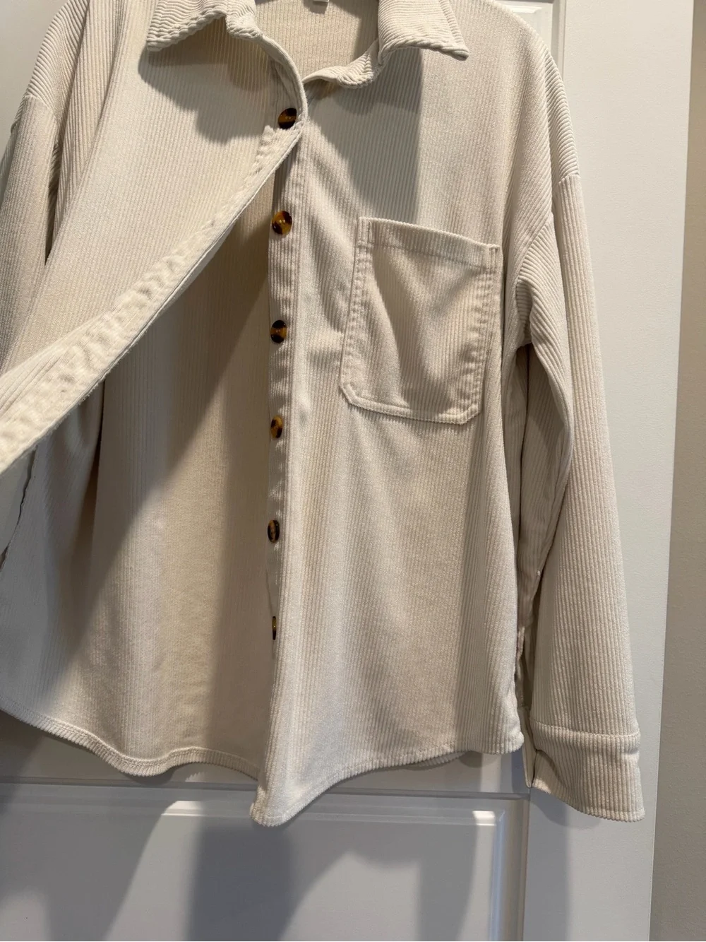 Cream Ribbed Button-Up Shacket - Picture 3 of 5